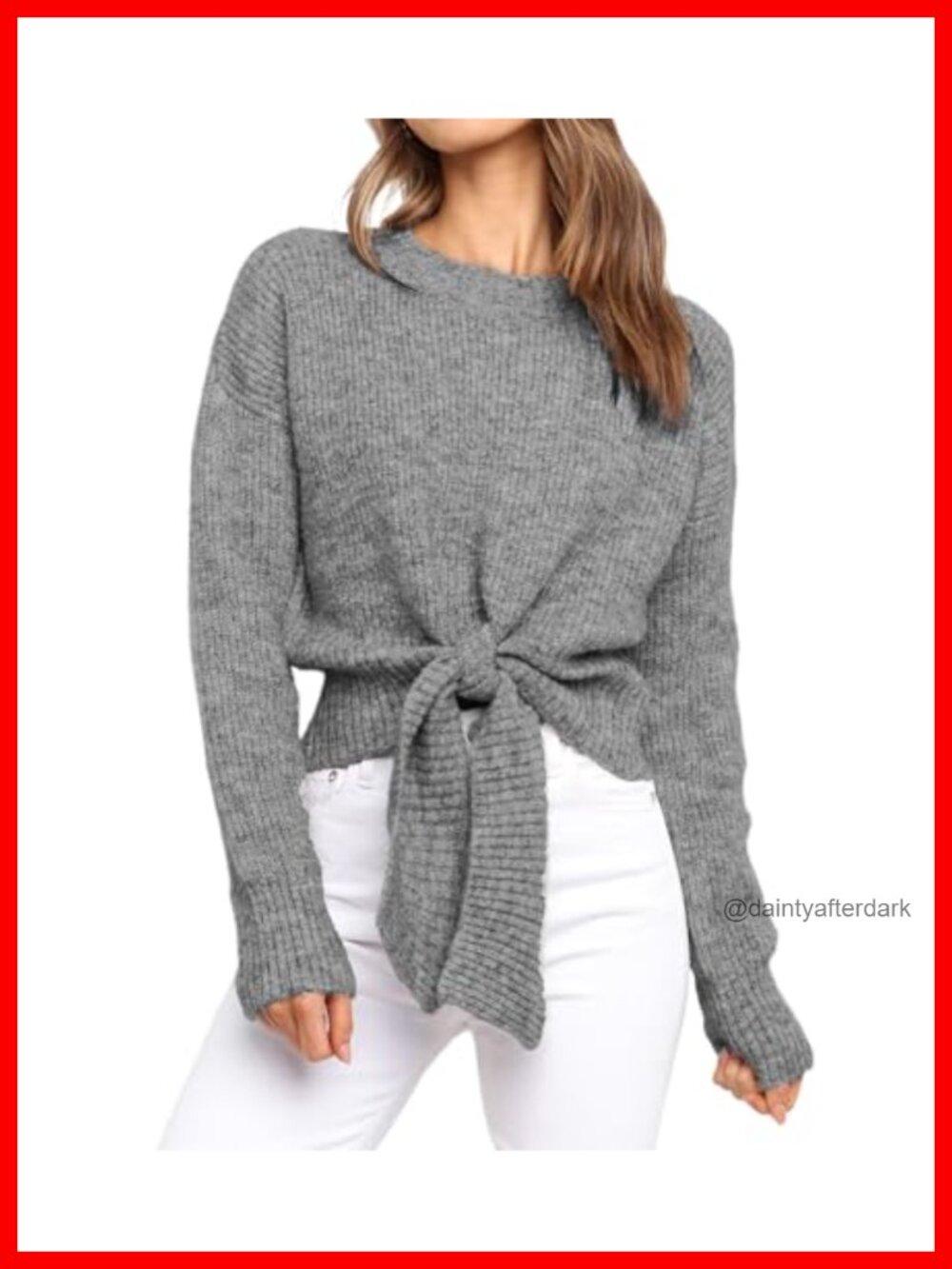Okiwam Women's Tie Front Cable Knit Crop Sweater Long Sleeve Crew Neck Pullover